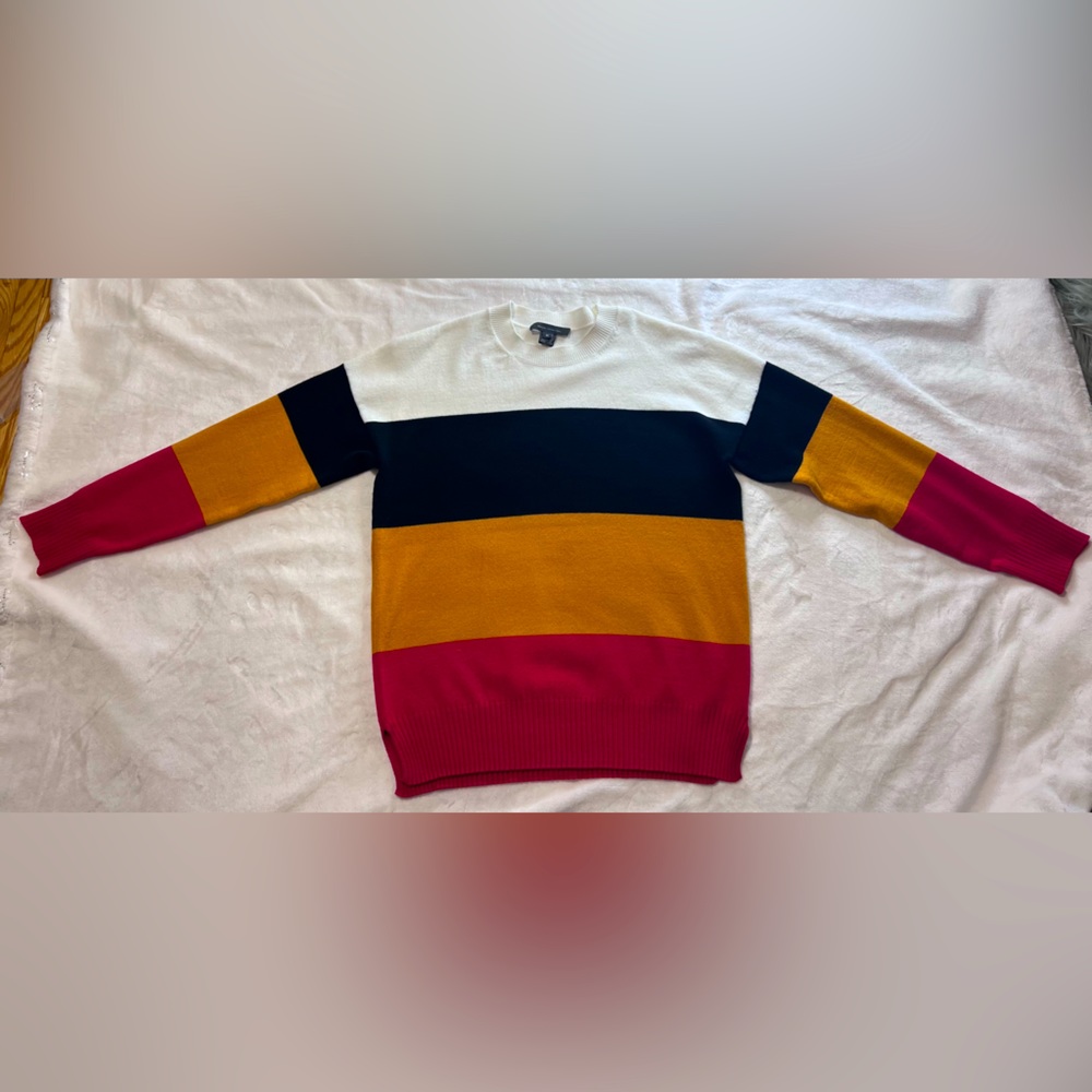 French Connection White/Black/Beige/red Colour Block Long sleeve work sweater